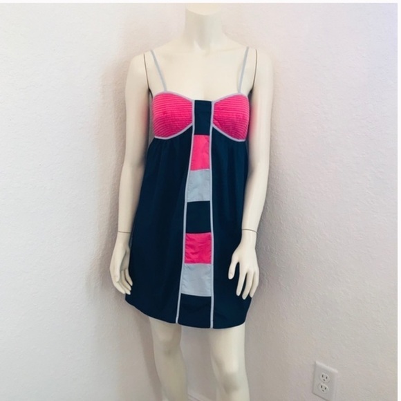 Lilka Anthropologie Size Medium Blue Colorblock JUNIO Sundress Spaghetti Straps - Picture 1 of 7